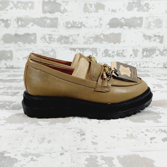 New Crevo Francine Taupe Leather Chunky Sole Slip On Loafers X27 - Picture 5 of 11